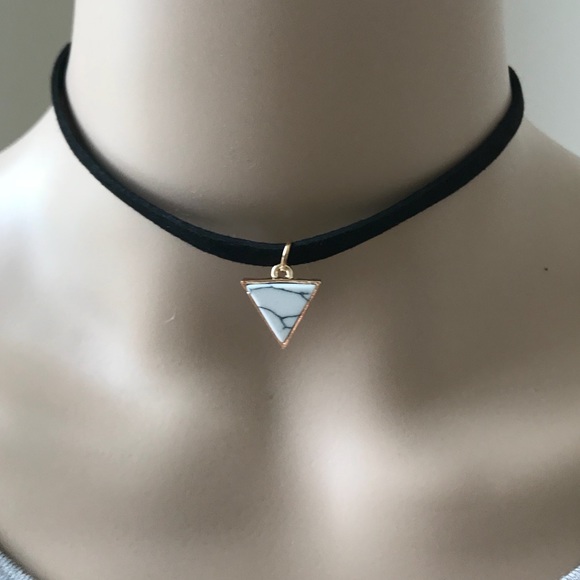 Black Choker with White Marbled Triangle Charm - Picture 2 of 3